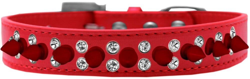 Pet and Dog Spike Collar, "Double Crystal & Red Spikes"