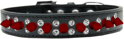 Pet and Dog Spike Collar, "Double Crystal & Red Spikes"