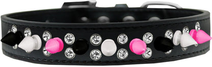 Pet and Dog Spike Collar, "Double Crystal & Black, White and Bright Pink Spikes"