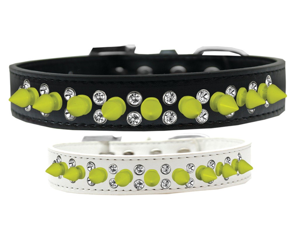Pet and Dog Spike Collar, "Double Crystal & Yellow Spikes"