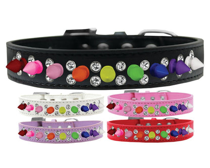 Pet and Dog Spike Collar, "Double Crystal & Rainbow Spikes"